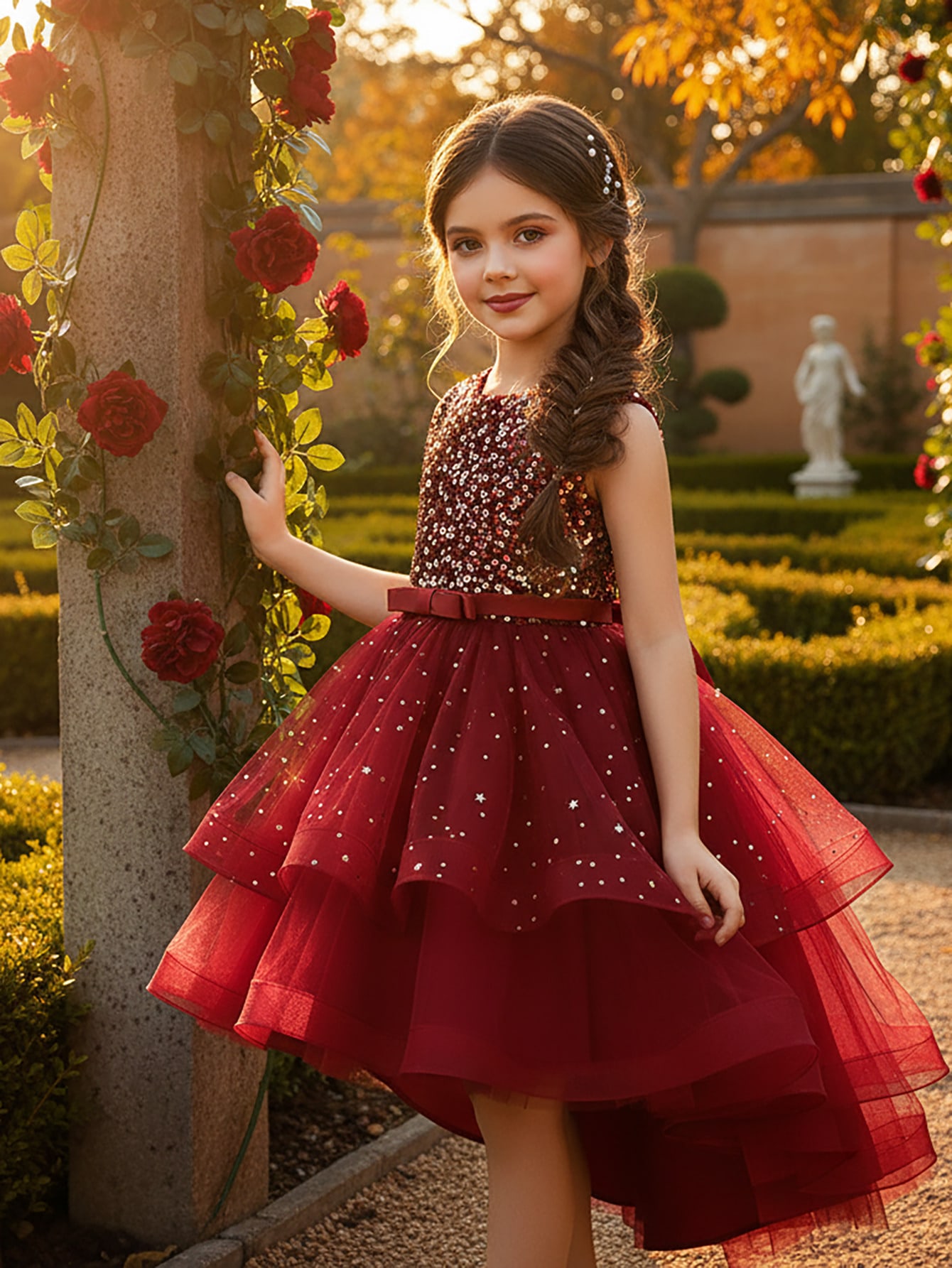 Baby Products Manufacturers - Vestido de Princesa Floral com Lantejoulas