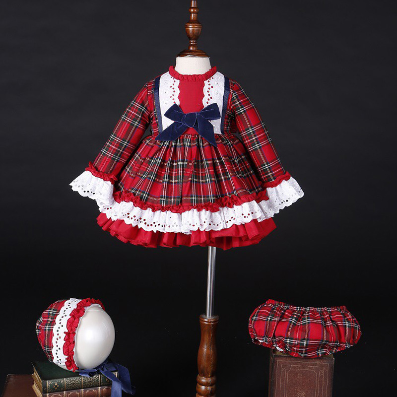 Baby Products Manufacturers - Vestido de Princesa Vintage Xadrez Vermelho
